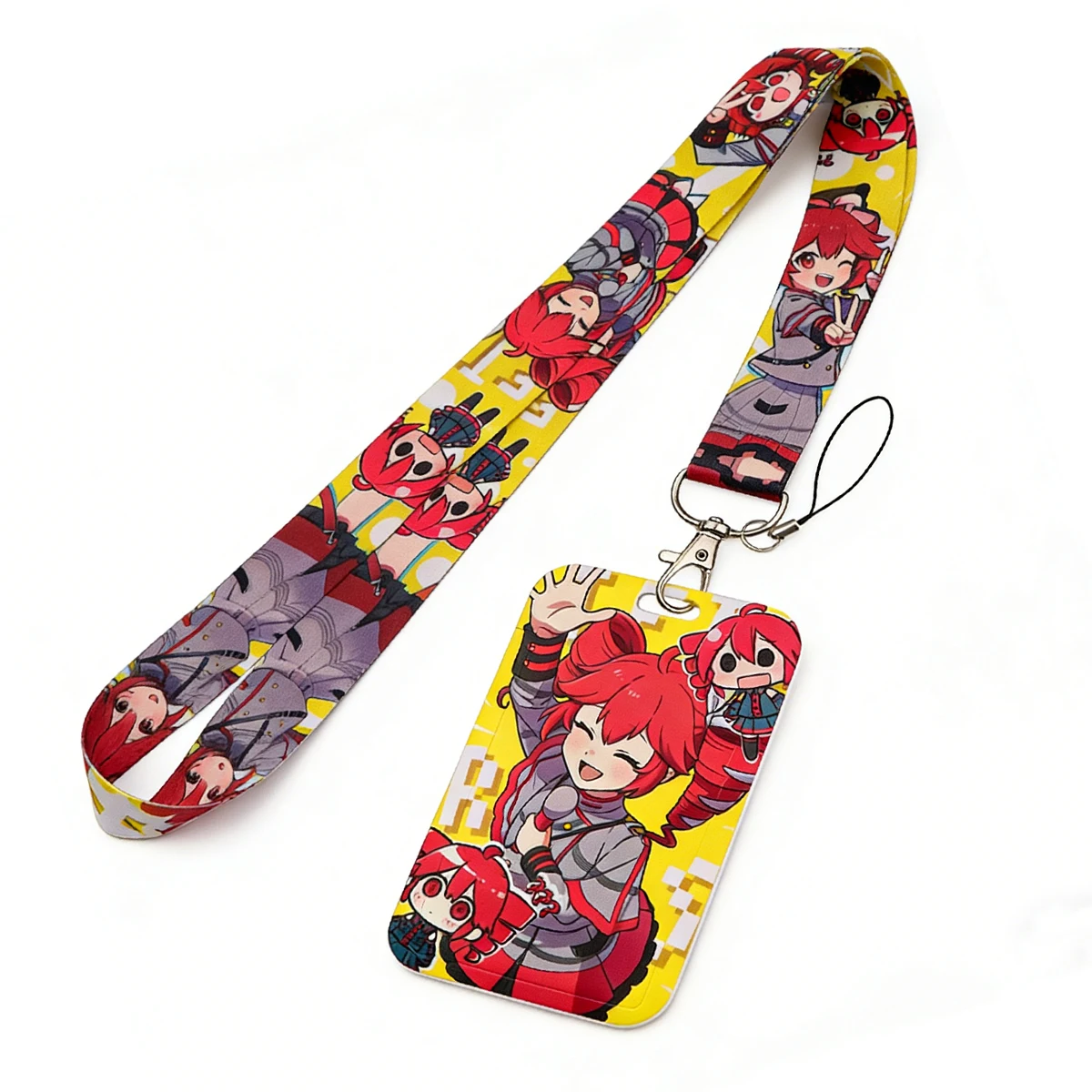 Kawaii Red Hair Anime Girl Lanyards Keychain Badge Holder ID Credit Card Pass Hang Rope Lariat Lanyard for Keys Accessories Gift
