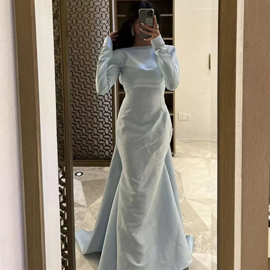 

Fashionvane Long Sleeves Evening Dresses for Women Open Back Sexy Mermaid Prom Dress Sweep Train Dubai Ladies Wear Vestidos