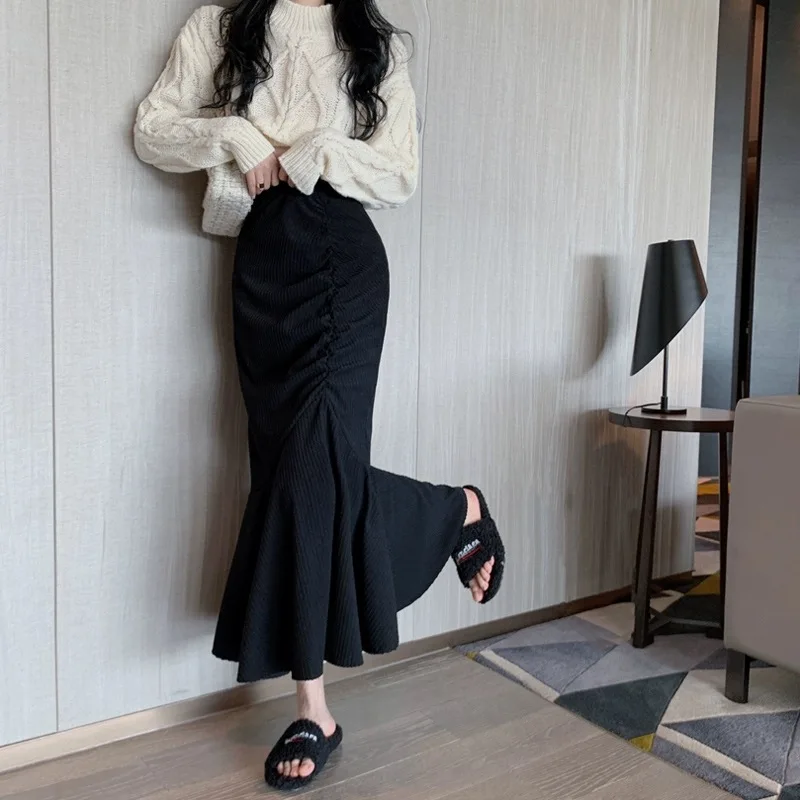 Skirts Women Spring Korean Style Casual Shinny Trendy Streetwear Chic Comfortable Simple Pure Daily Folds Generous College New