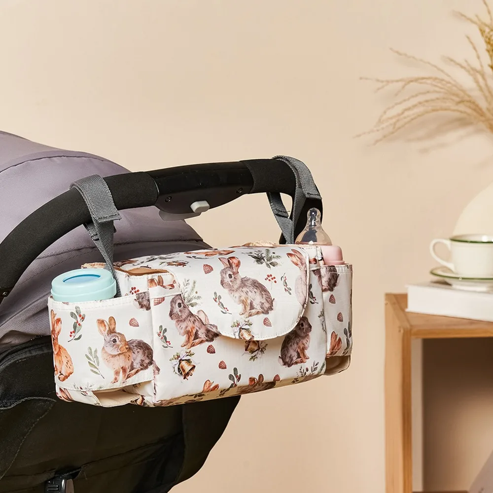 Bolsa multifuncional para carrinho de bebê, à prova d'água, com vários bolsos, armazenamento, pendurado, grande capacidade, cuidados com o bebê