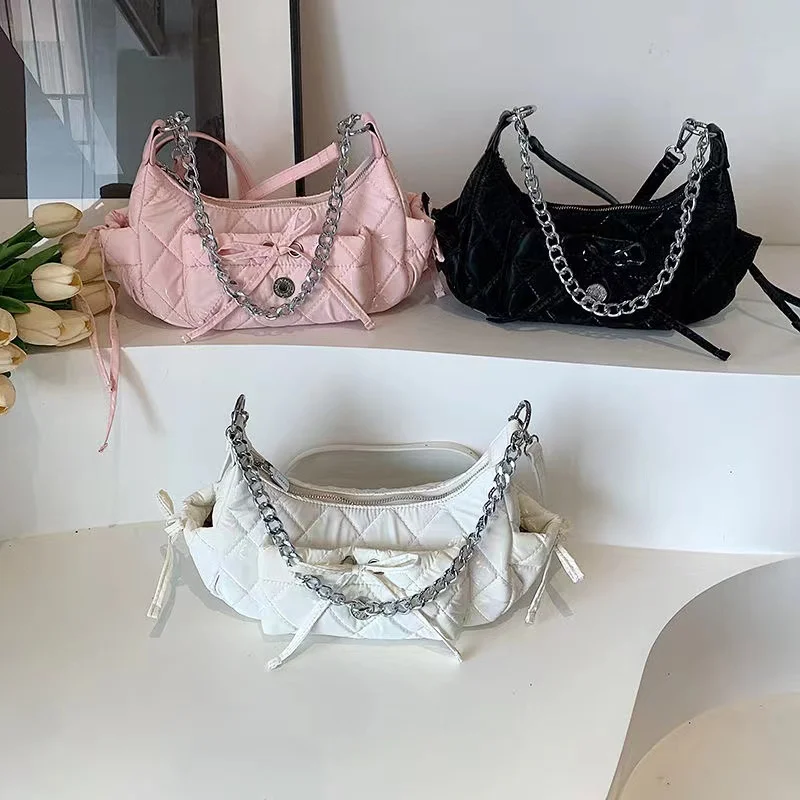 Sweet Bow Bag for Women's  New Spring Single Shoulder Underarm Bags High Qualitykorean Chain Handbag