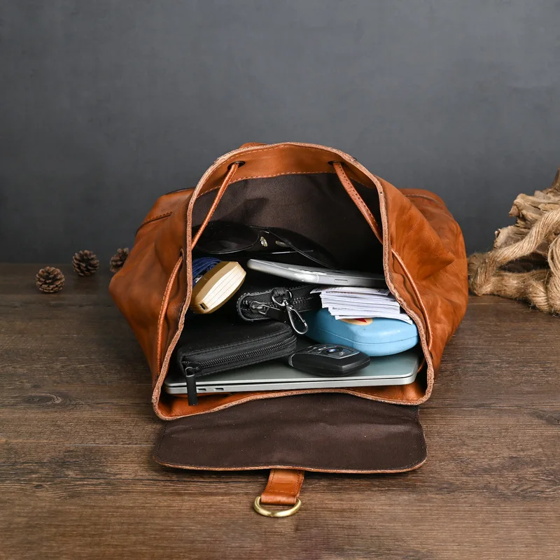 Vintage Men's Backpack Genuine Leather Casual Business Bag Pack for Boys Travel Bag Male Cowhide Large 14 inch Laptop Bag