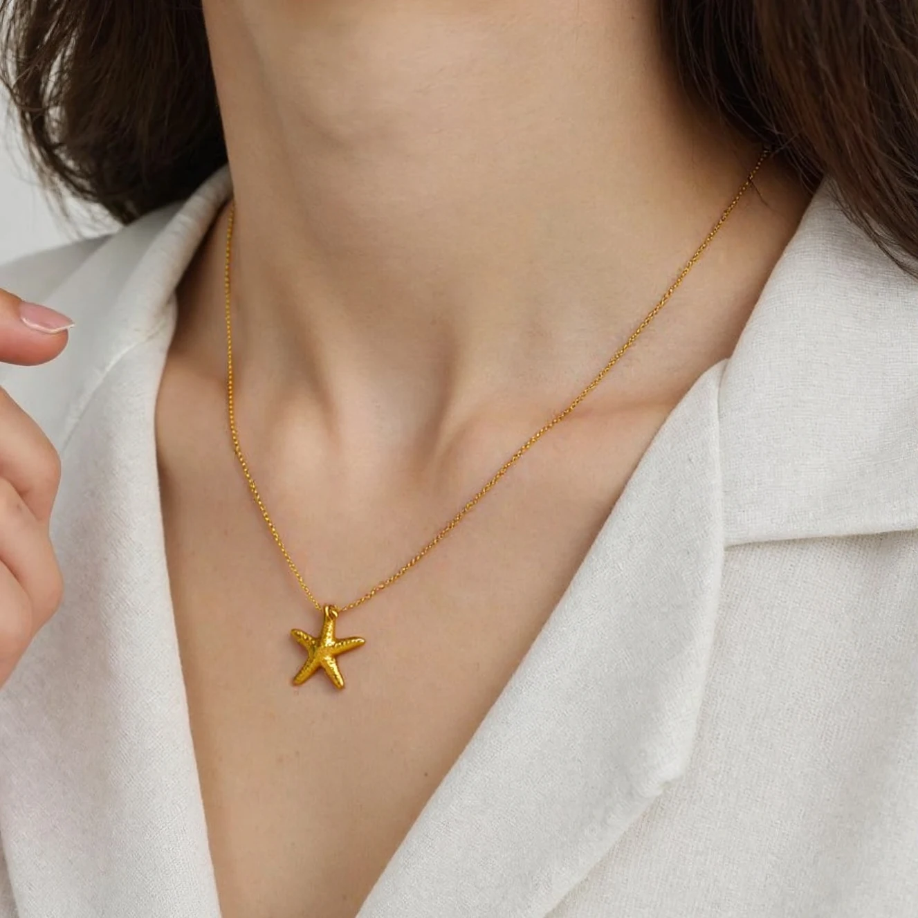 Edelstahl-Seestern-Anhänger-Halskette für Damen, Hochwertige Edelstahl-Accessoires aus der Ocean-Serie