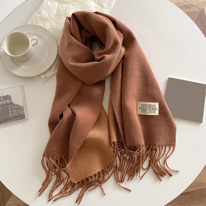 2023 Warm Winter Cashmere Scarf for Women Fashion Korean Style Casual Solid Color Double Side Neckerchief Shawl Wraps Blanket