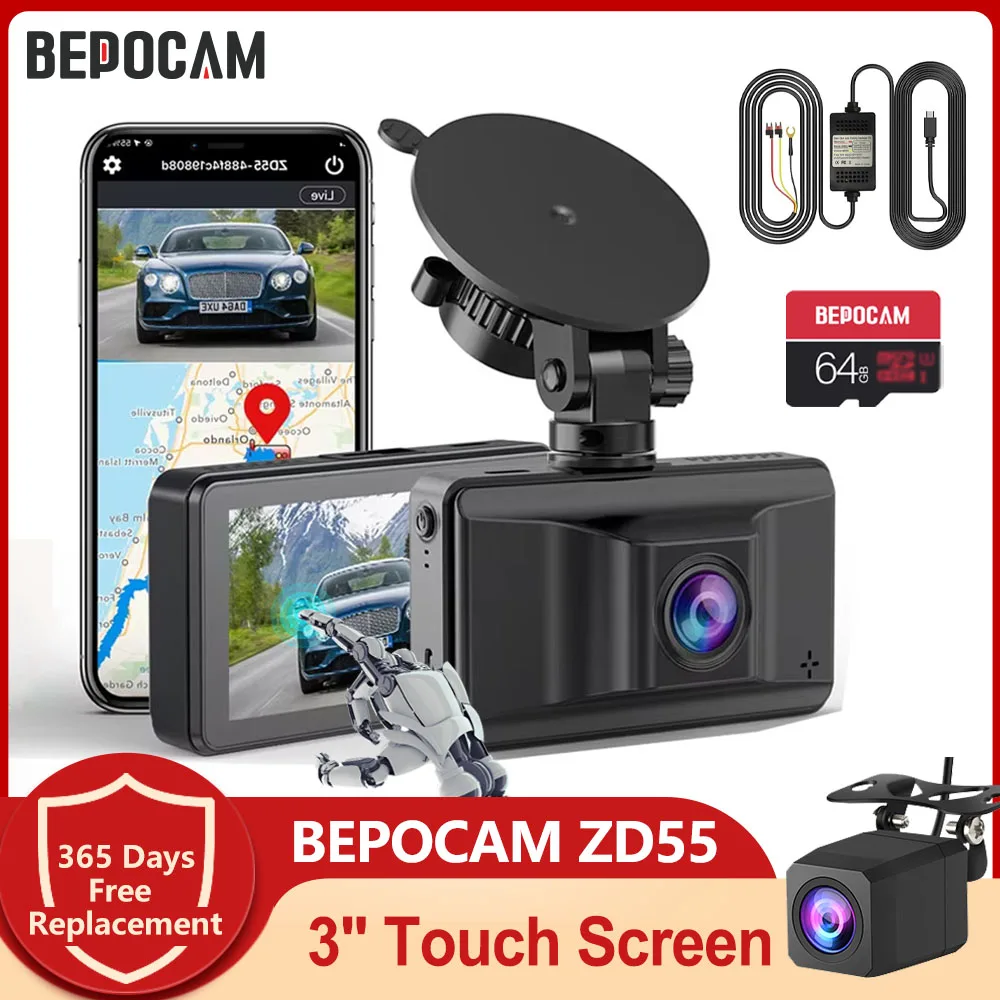 BEPOCAM ZD55 Dashcam Front and Rear 4K Dash Cam Built-in 5G WiFi GPS 3