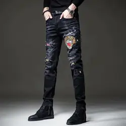 Luxury Casual Pants for Men 2023 New Summer Korean Designer Men's Jeans Slim Tiger Embroidered Harajuku Fashion Casual Trousers