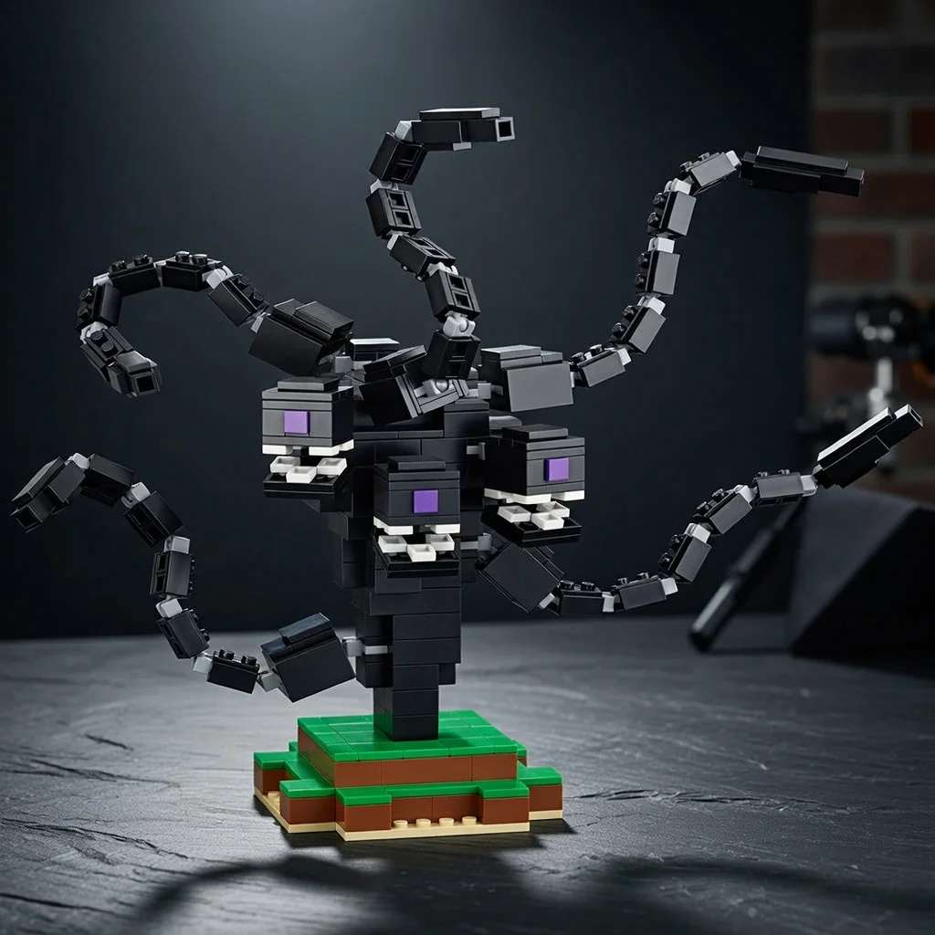 Bloques de Construcción MOC Dark Chaos Storm Boss, Set de Modelo de Monstruo de Tres Cabezas, Mundo Pixelado, Juguete de Ensamblaje DIY para Adultos, Regalo
