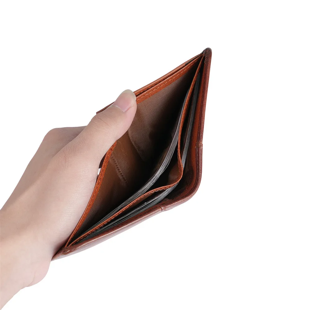 Vintage Fashion Men's Wallet Genuine Leather Bullcaptain RFID Wallet With Coin Short Wallet Card Holder Clutch