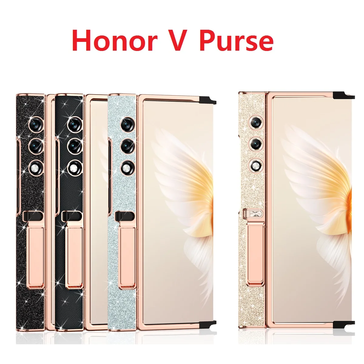Plating Hard For Honor V Purse Case Glitter Leather Stand Frame Camera Protection Cover