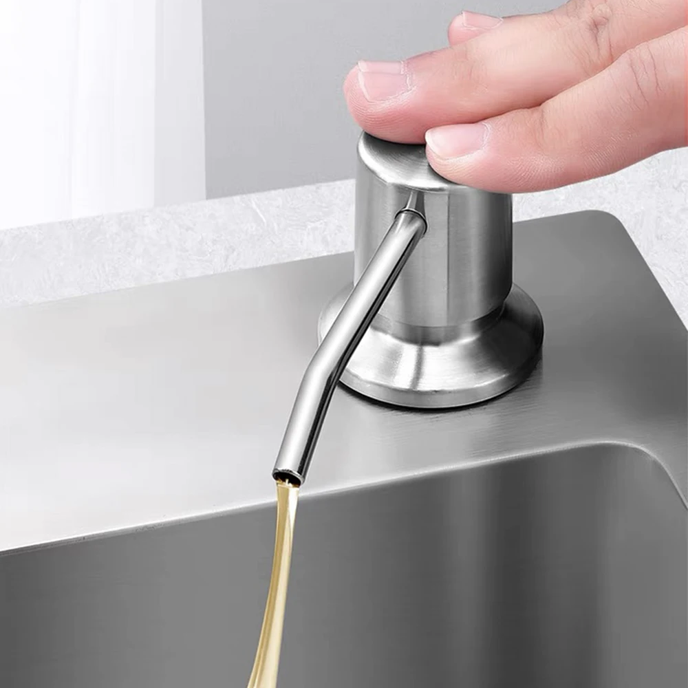 Kitchen Sink  Soap Dispenser Liquid Detergent Holder Hand Washing Dish Soap Pumps 304SS Head Dishwasher Deck Countertop Mounted image 2