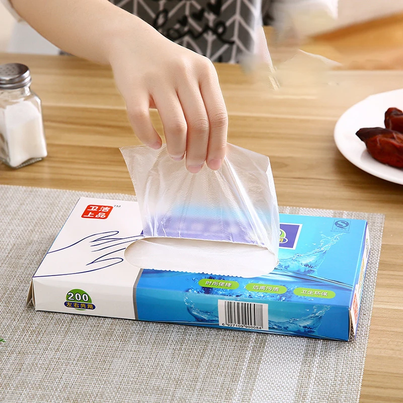 100/200pcs Food Grade Household Cleaning Gloves Latex Free Gloves PE Disposable Gloves Transparent Non-Slip Acid Work Safety