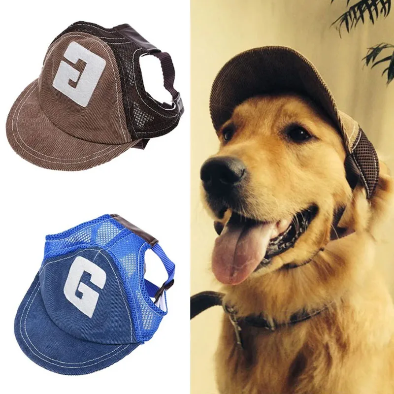 Dog travel sun hat  baseball cap  outdoor sunshade net breathable outdoor sports hat with ear holes adjustable mini pet hat