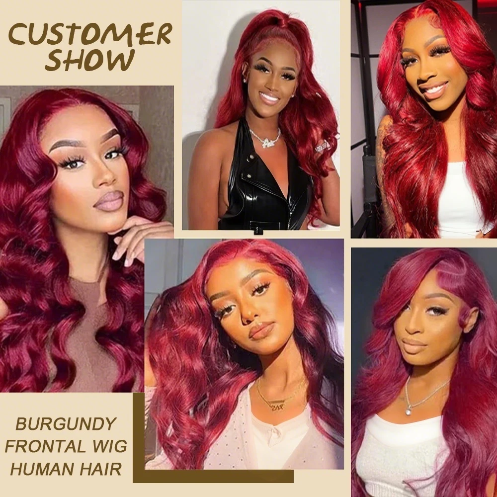 38 بوصة 99J بورجوندي الدانتيل الجبهة الباروكات 13x6 الجسم موجة الدانتيل الجبهة الباروكات شعر الإنسان قبل قطعها النبيذ الأحمر غلويليس الباروكات الأمامية
