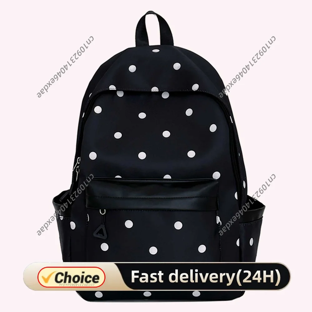 Polka Dot Aesthetic Preppy Backpack with Star Charm Travel Casual Daypack Kawaii Sweet Laptop Backpack for Teens Girls Students