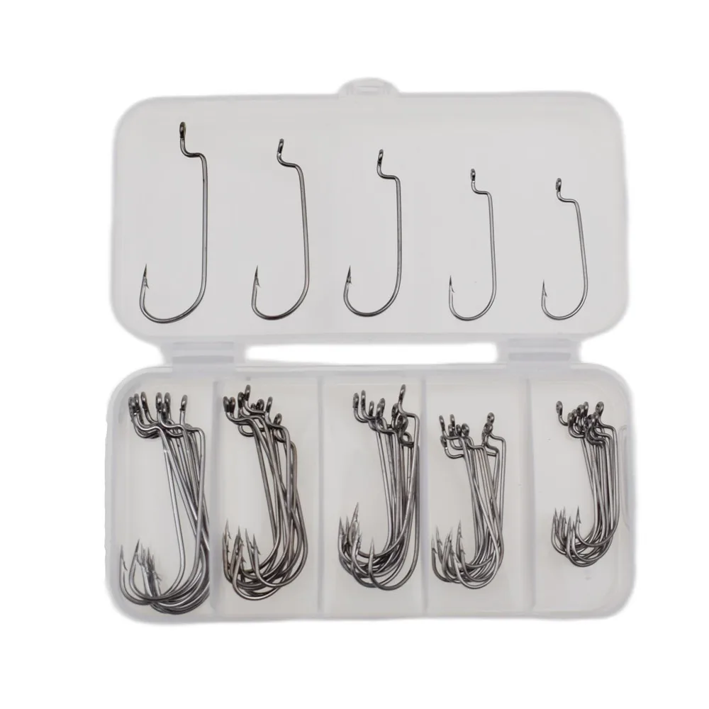 50pcs or 100pcs Soft Baits Offset Fishhook Bass Barbed Carp Fishing Hook For Soft Bait set