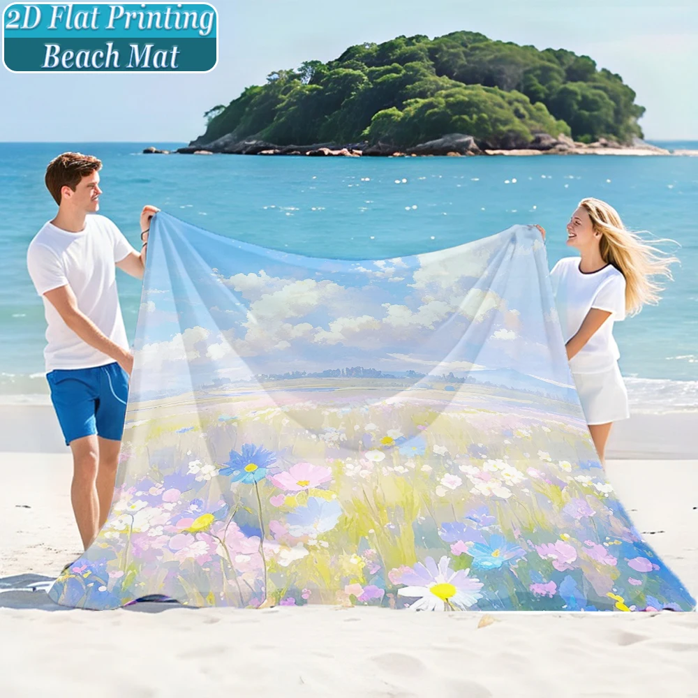 

1-Piece Set, Summer Outdoor Beach Mat, Includes 4 Ground Stakes, Unique Printed Design, Fade-Resistant, Lightweight, Quick-Drying, Easy to Carry, Windproof and Sandproof, Fashionable and Trendy Outdoor Activity Decoration, Suitable for Beach, Camping, Pic