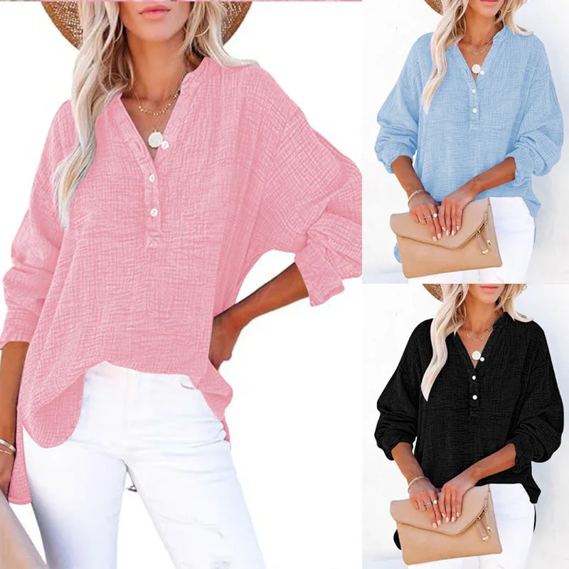 

Европейская и американская трансграничная осенняя плиссированная рубашка больших размеров с воротником-стойкой, элегантный топ на пуговицах с длинными рукавами и v-образным вырезом.