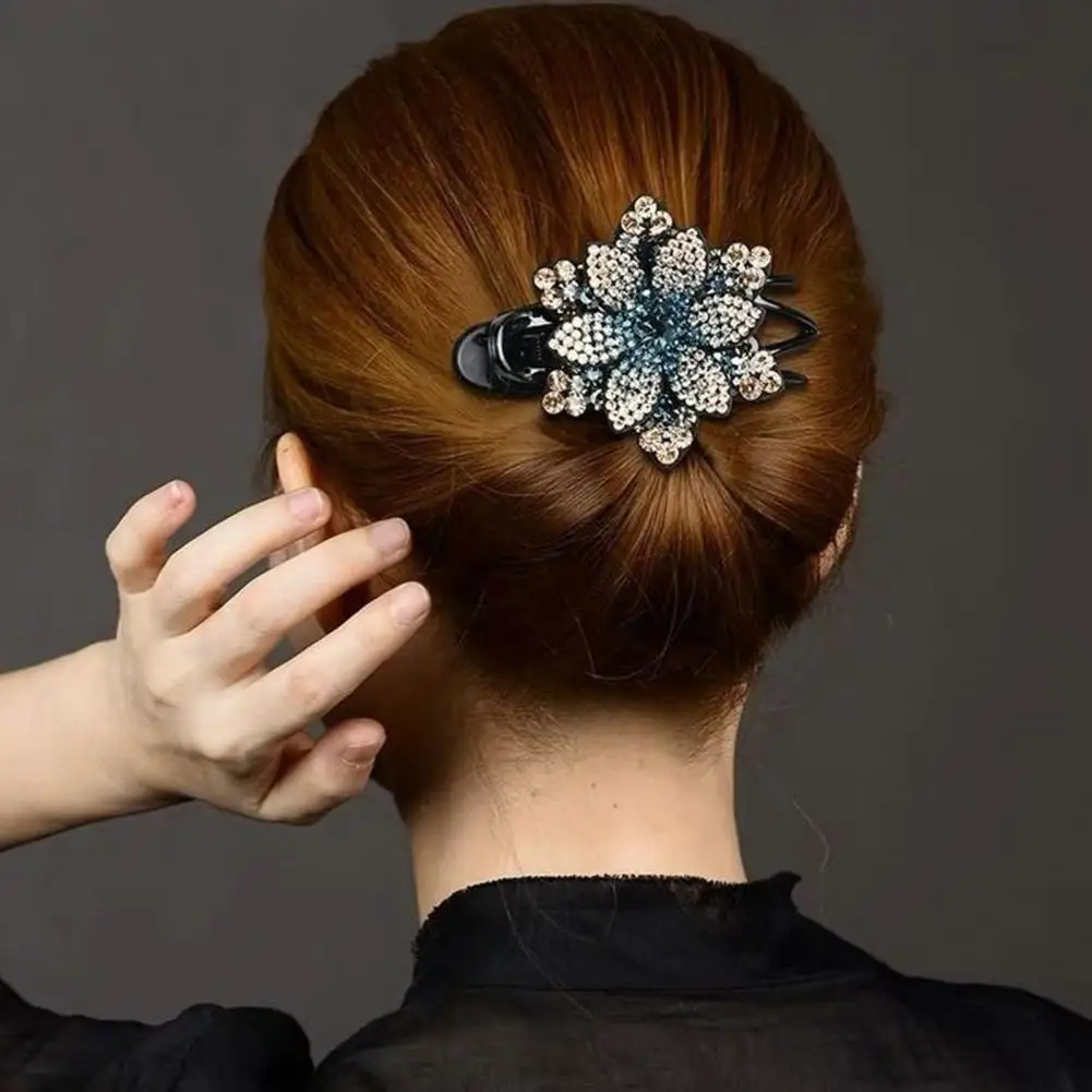 Anti-slip Tooth Hair Claw Temperament Exquisite Hair Clip Shining Rhinestone Elegant Flower Decor Hairpin Hair Accessories 머리핀