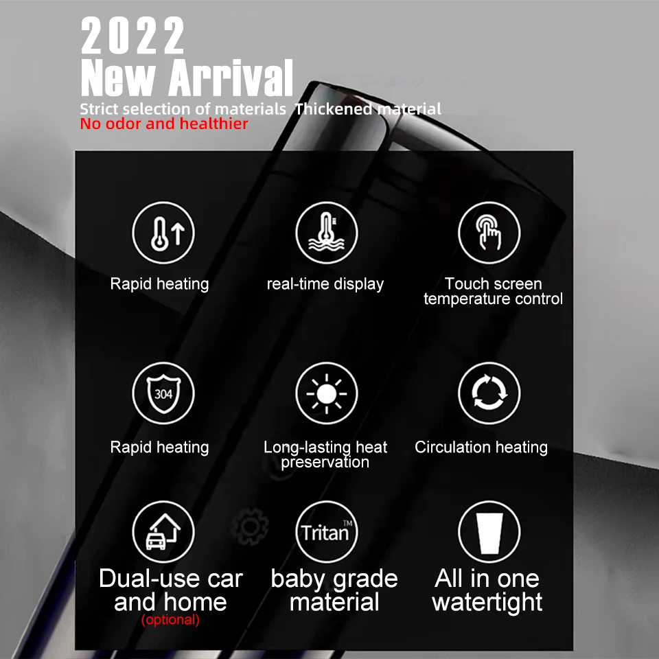 Adea12v Portable Car Heating Cup 400ml Stainless Steel Touch Screen Digital Display Water Warmer Bottle Thermos Cup Car Ke