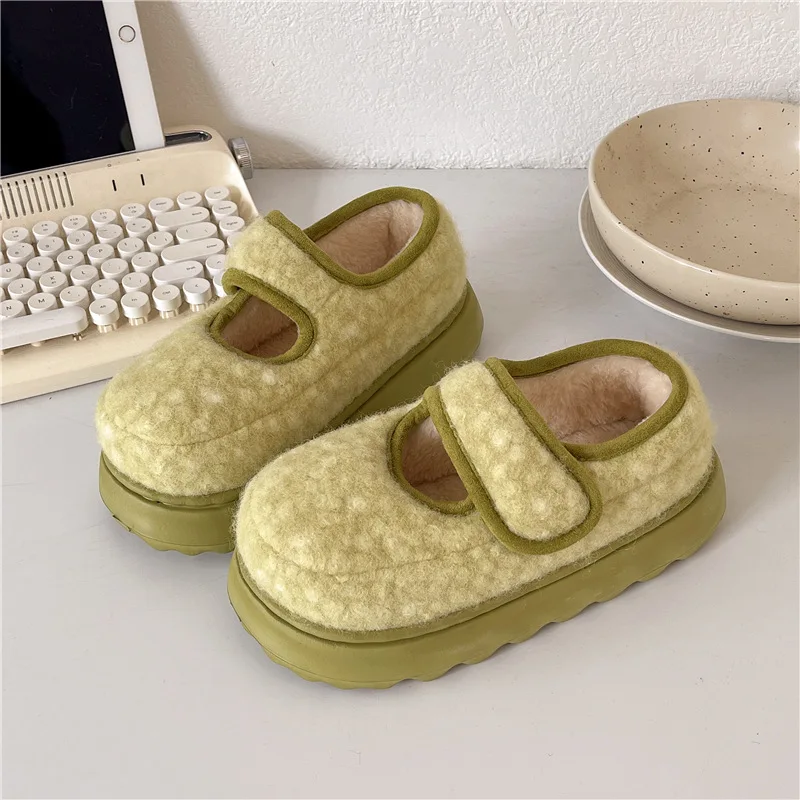 

New winter plush mary jane shoes for women warm strap shoes grandma flats mother comfortable walking travel shoe wide fit loafer