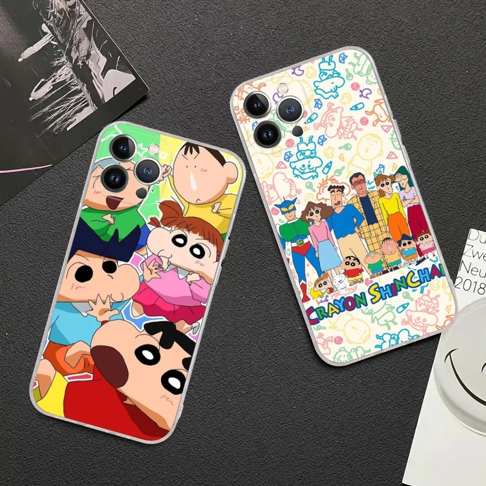 

C-Crayon Funny S-Shin-chan Mousepad For iPhone 15 13 14 Pro Max XS XR 12 11 Pro 13 Mini 6 7 8 Plus Clear Back Cover Capa