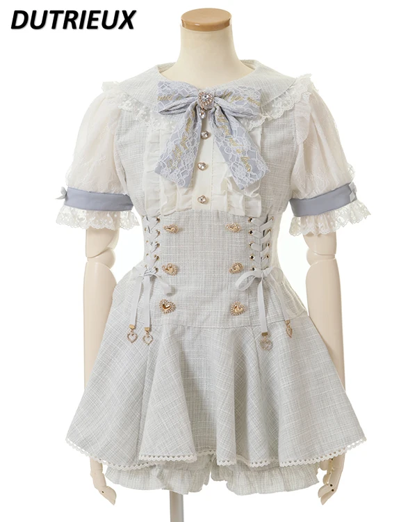 Robe et short à manches courtes bouffantes de style japonais, série Sweet Bow Relief, ensemble deux pièces, Lolita, été, nouveau, 2024