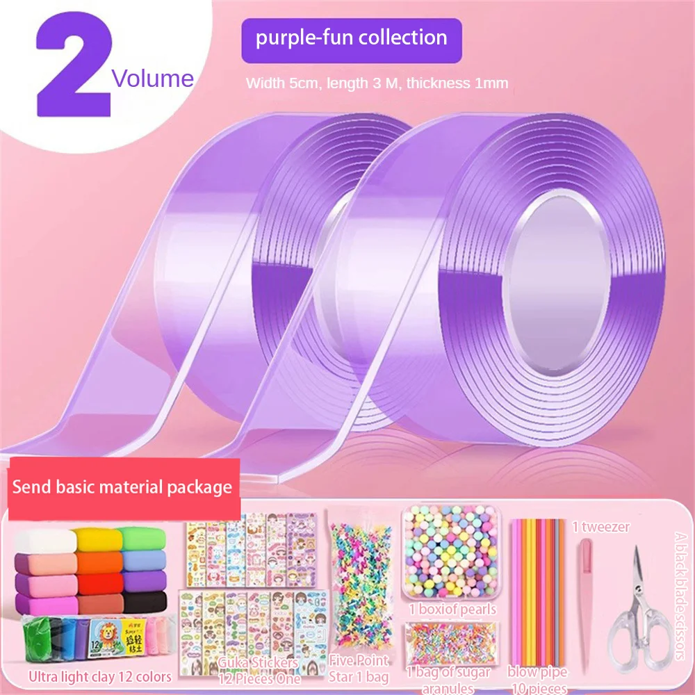 Colorful Blow Bubbles Double Sided Tape Set With Tool DIY Crafts Multipurpose Creative Sticky Tape Nano Tape Kids Toy