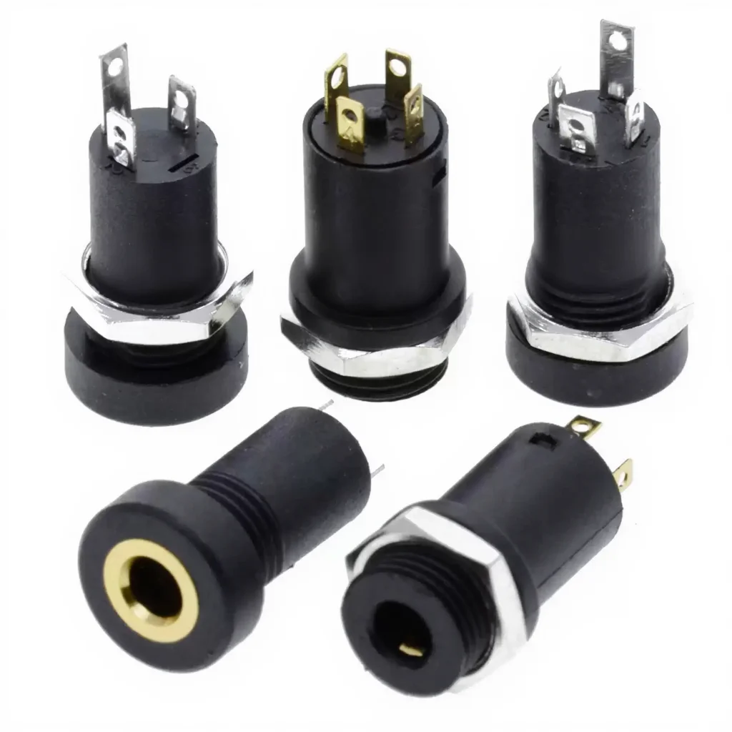 

YYT 10PCS 3.5mm Stereo Audio Jack PJ-392A, 3-Pin/4-Pin with Nut, Panel Mount PCB Connector