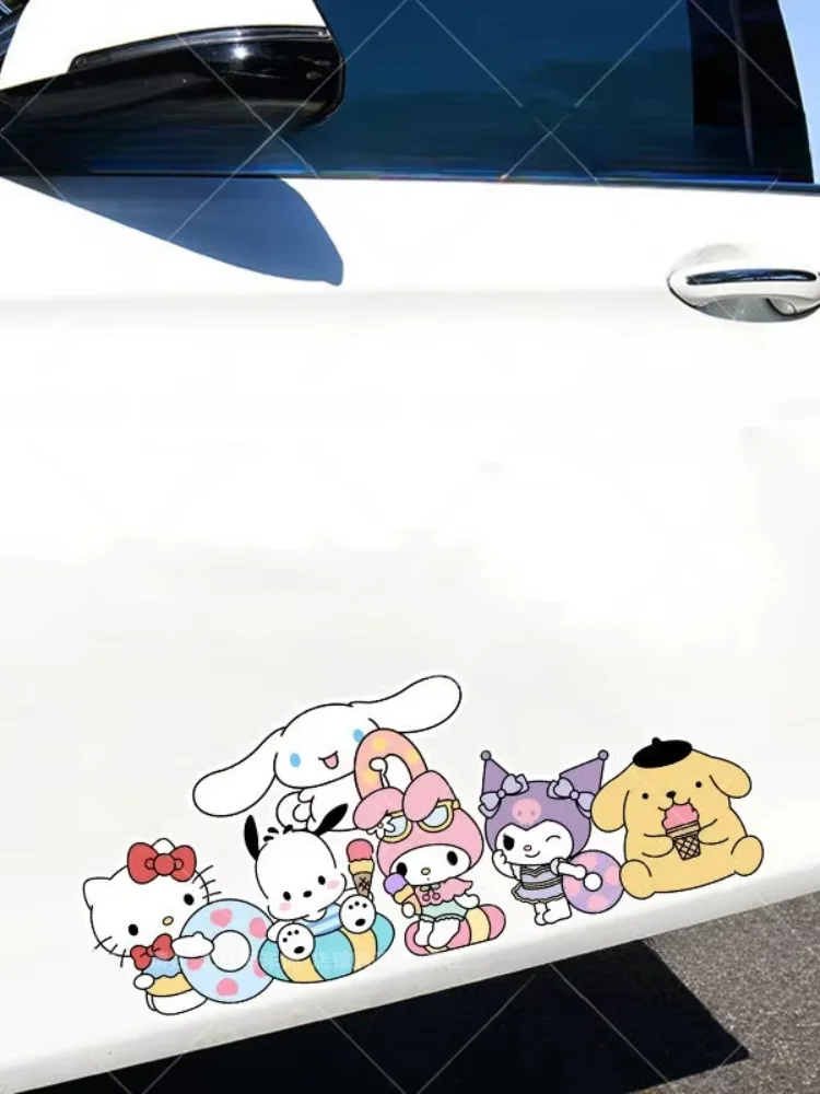 

Sanrio Hello Kitty Car Stickers Kuromi Cute Car Scratches Cover Motorcycle Decoration Stickers Car Decoration Accessories Gift