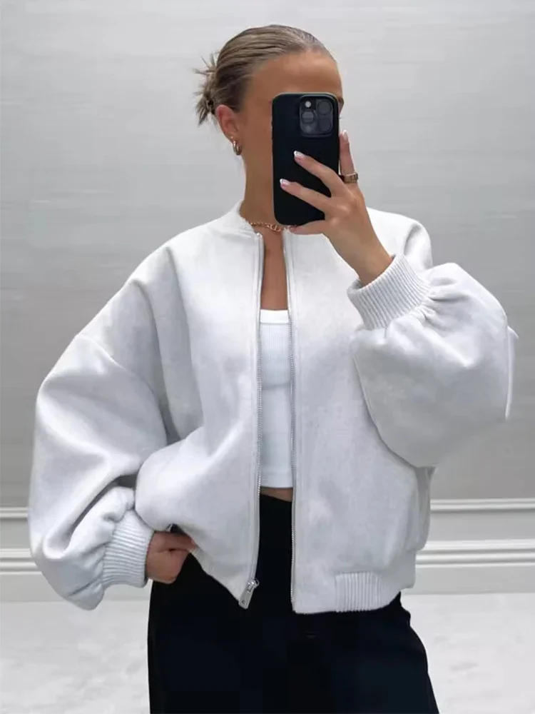 Chaqueta suave con cremallera para mujer, abrigos informales de manga larga con bolsillo y cintura elástica, Tops lisos lisos para mujer