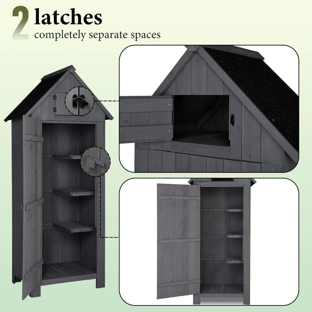 سقيفة تخزين خشبية خارجية من VINGLI: خزانة أدوات الحديقة مع مزلاج أمان ومنظم تخزين الفناء باللون الرمادي الداكن #4