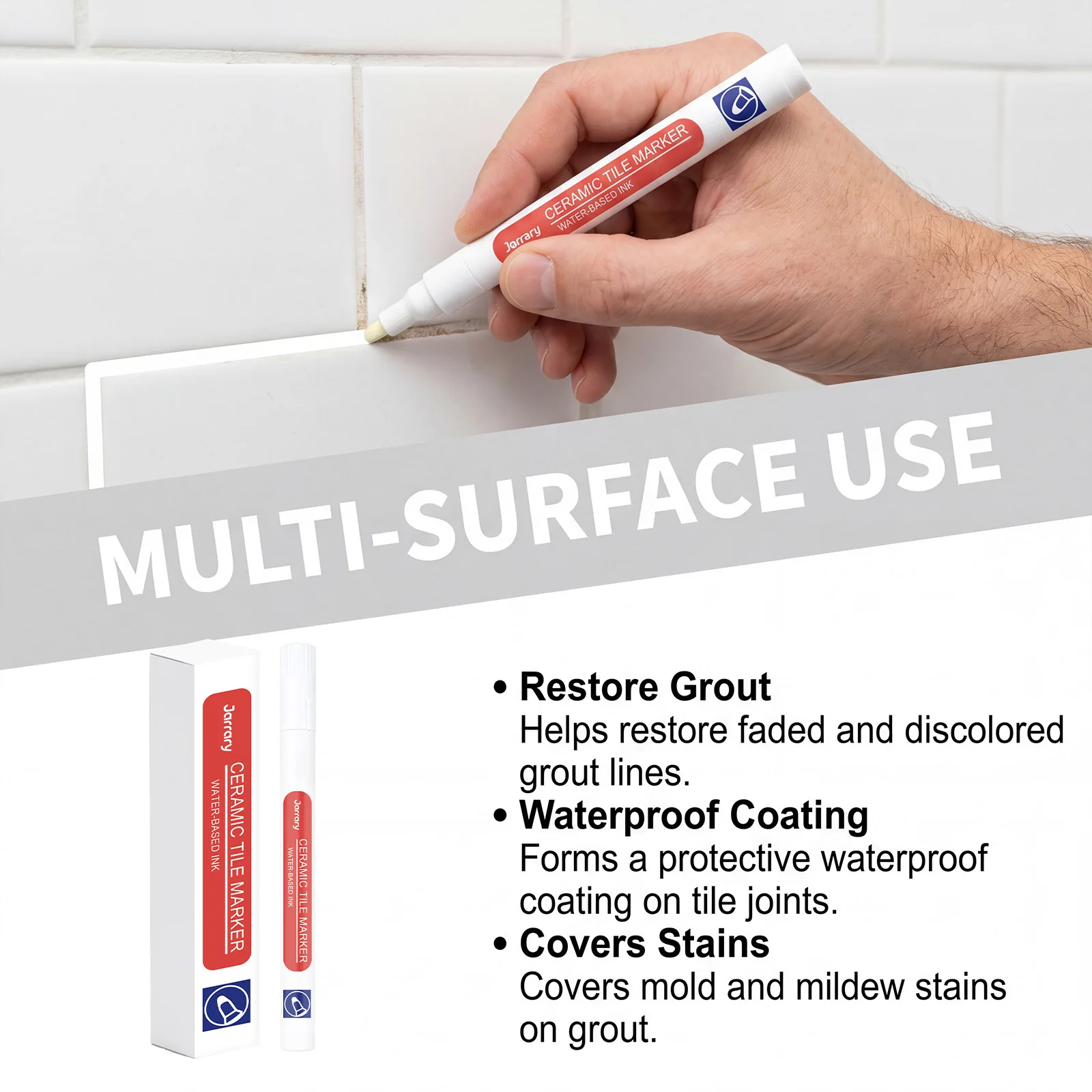 Waterproof Ceramic Tile Grout Marker, Mold-Resistant Seam Pen for Kitchen & Bathroom Wall and Floor Repair Repair Marker