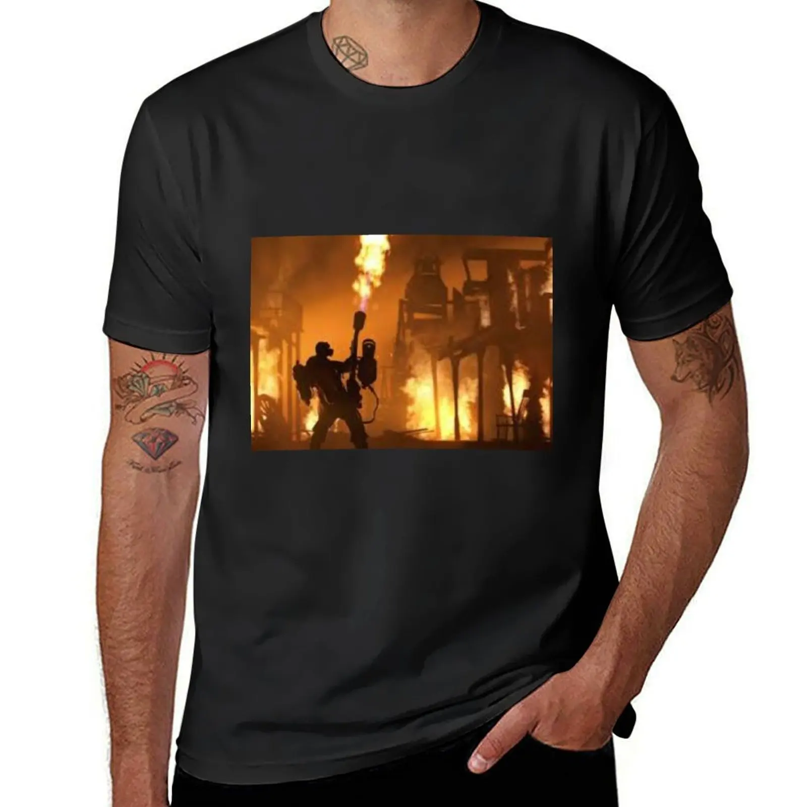 Team Fortress 2 Pyro Starting A Fire T-Shirt for a boy anime clothes summer tops Short sleeve tee men