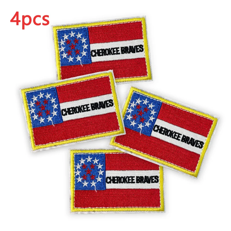 4pcs Braves Flag Hook And Loop Patch Tactical For Clothing Vest Pack Embroidered On Outdoor Jackets Sewing Hat Backpack Armband