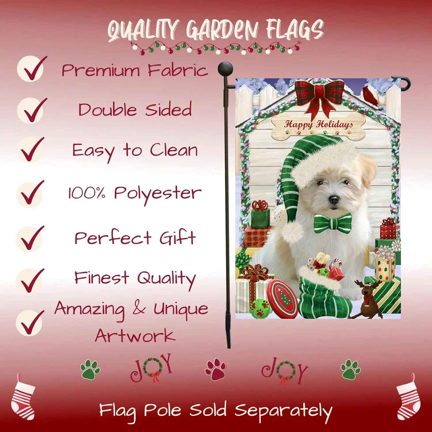 Doggie of the Day Coton De Tulear Dog Garden Flags - Christmas House with Presents - Double Sided - Yard Lawn Spring Decorative