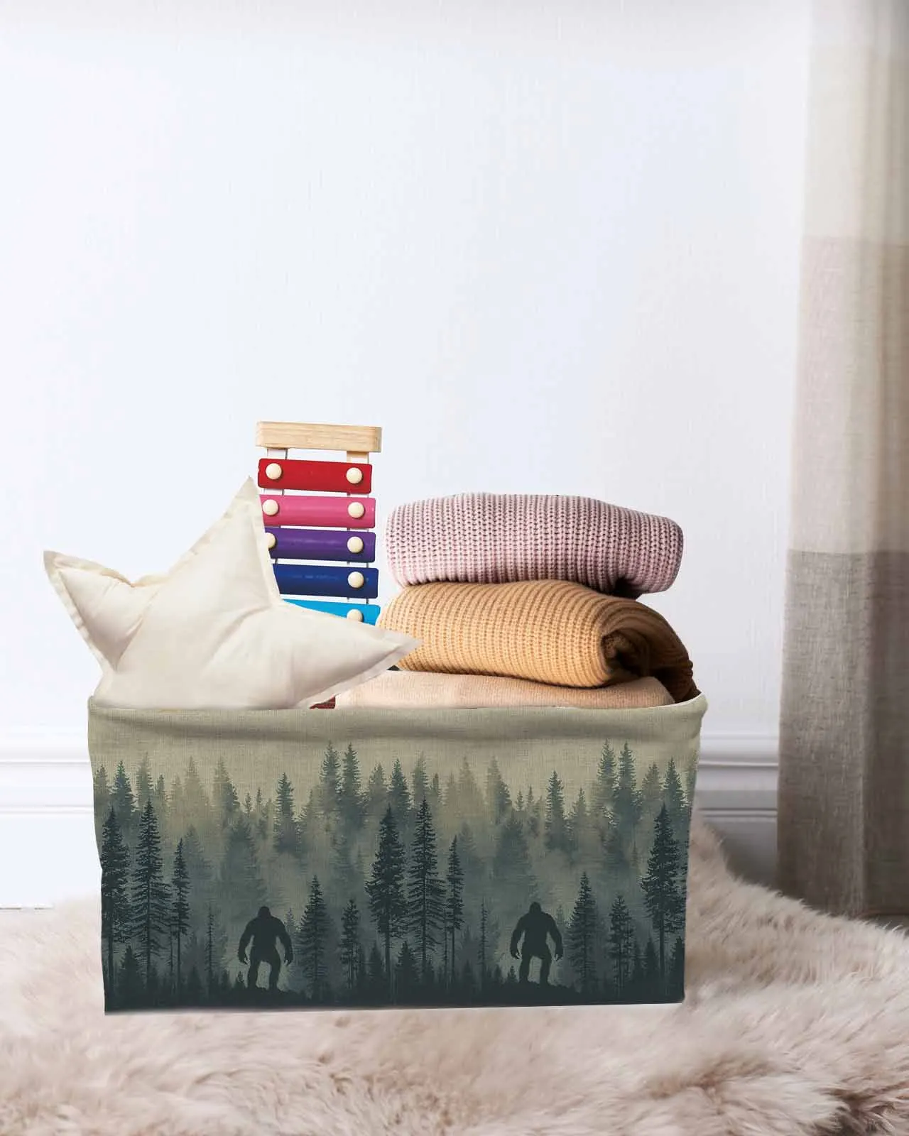 

Forest Trees, ChimpanzeesBasket Clothes Folding Storage Box For Nursery Underwear Toy Organizer Laundry Basket With Handle