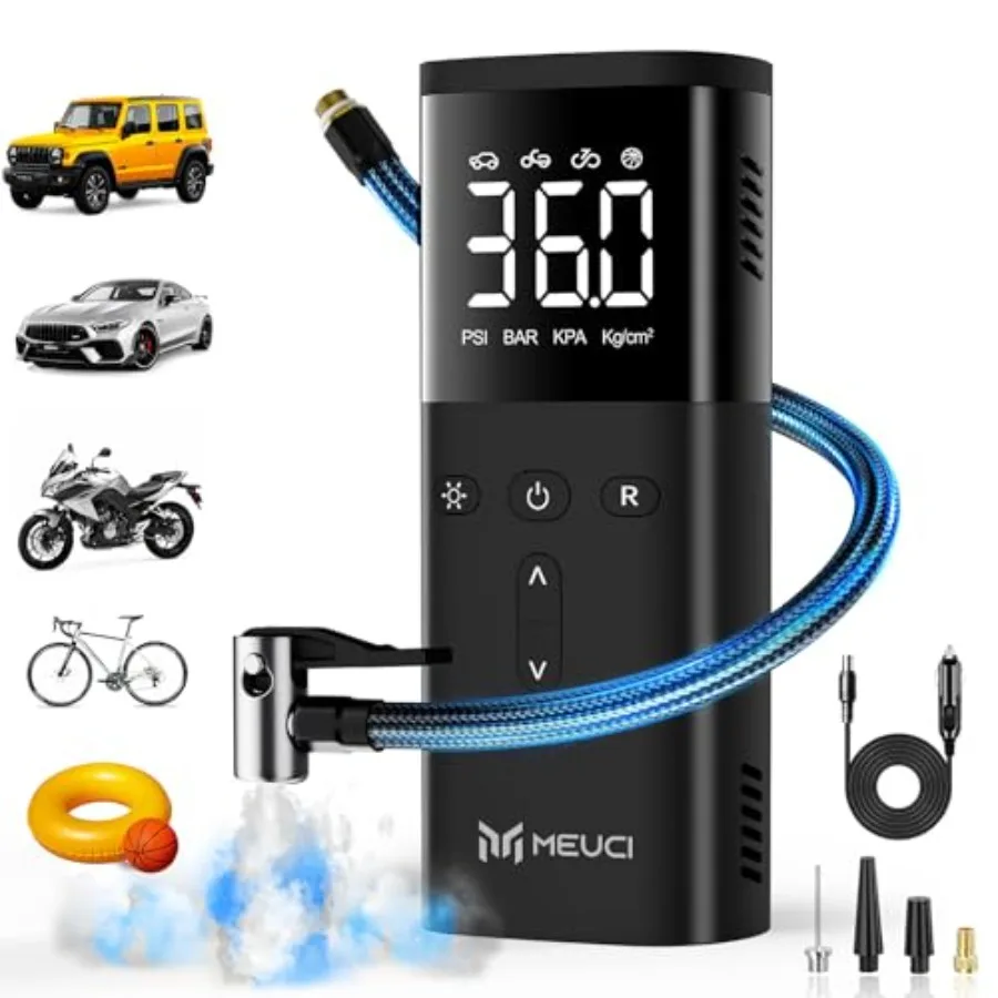 منفاخ إطارات محمول مع مضخة هواء لاسلكية أسرع 6X لإطارات السيارات 150 رطل لكل بوصة مربعة مضخة إطار دراجة كهربائية مع ضوء LED ورقم #1