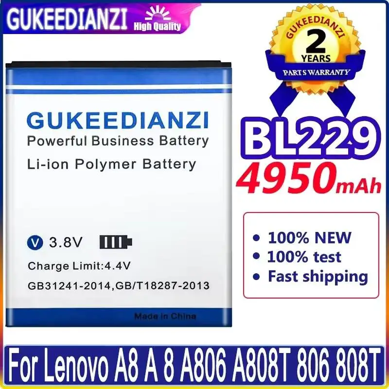 

Безопасная быстрая зарядка для мобильного телефона Lenovo A8 A806 A808T 806 808T BL229, аккумулятор 4950 мАч