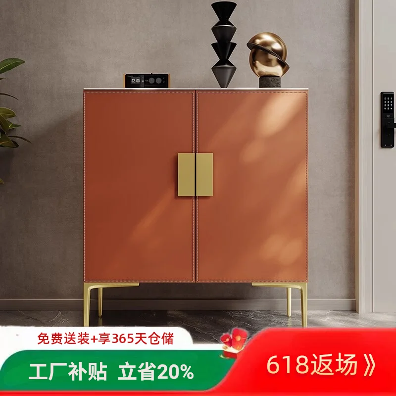 

saddle leather, secret cabinet, shoe cabinet, integrated door against the wall, modern simple new wine cabinet, storage cabinet
