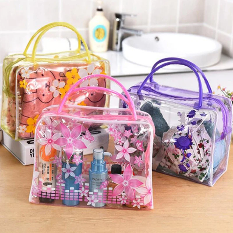 

Portable Transparent Makeup Bags Women's Floral Waterproof Cosmetic Bag Travel Storage Bag Pouches