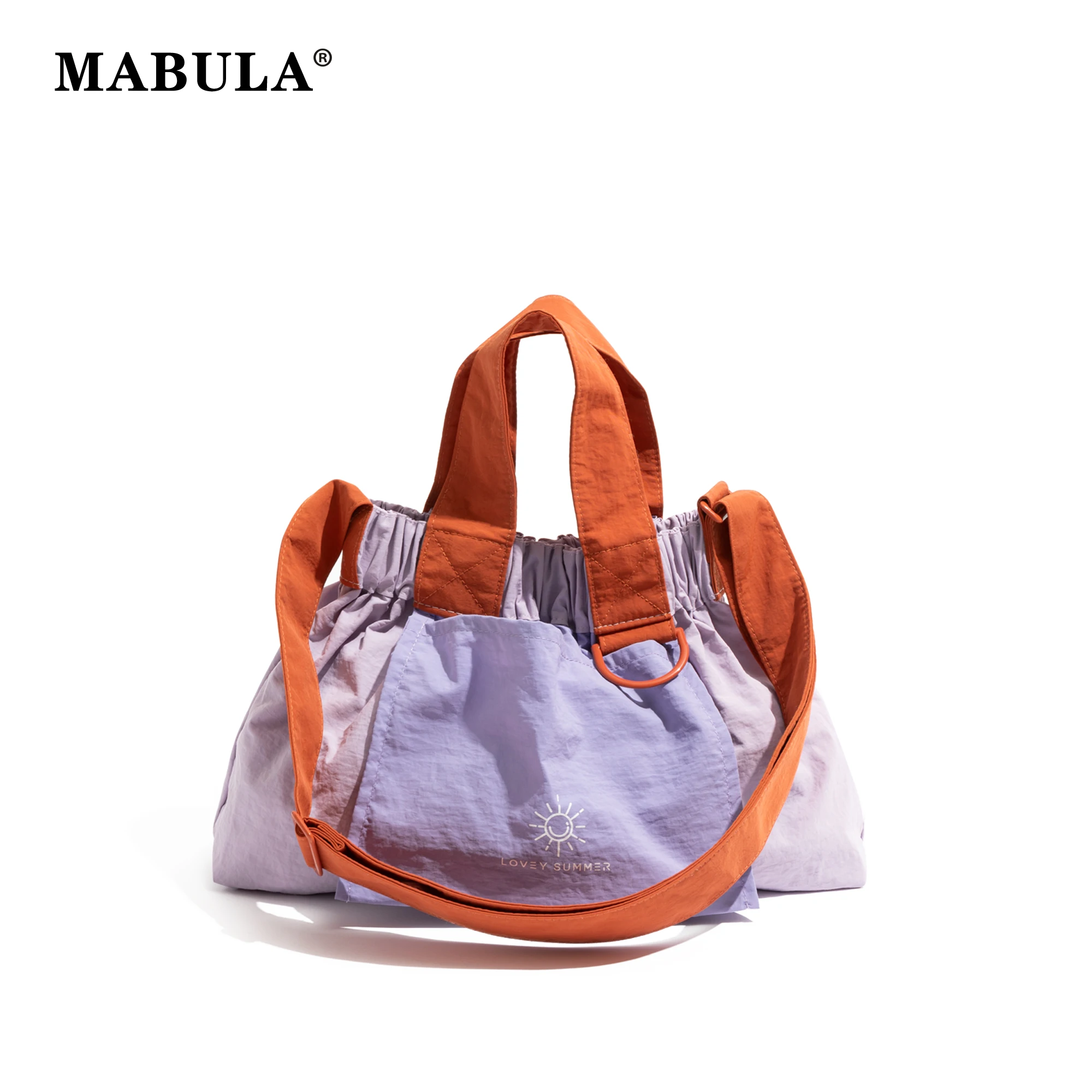 

MABULA Dopamine Nylon Lightweight Dumpling Bag Portable Patchwork Color Letter Embroidery Stylish Crossbody Shopping Purse