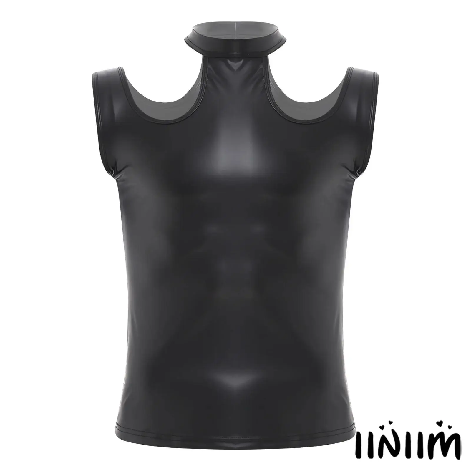 

Men's Pole Dancing Modern PU Leather Tank with Asymmetric Shoulder Details And Body Contouring Fit Fashion Forward Clubwear