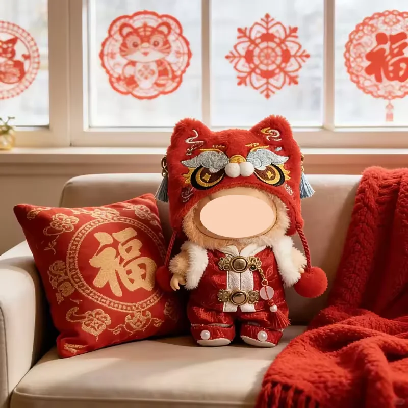 New Year Outfit For For 15/17cm labubu Doll Clothes Chinese Spring Festival Lion Head Costume Tang Suit Vest Doll Accessories