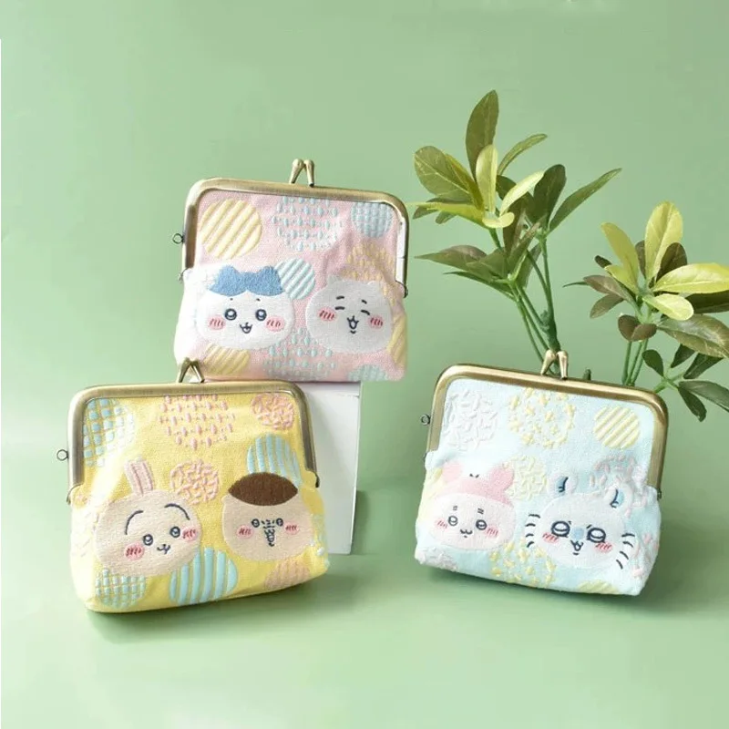 Anime girl Chiikawa Gold Bag Cartoon Cute Embroidery Canvas Cosmetic Bag Storage Bag Multipurpose Cartoon Bags for Woman