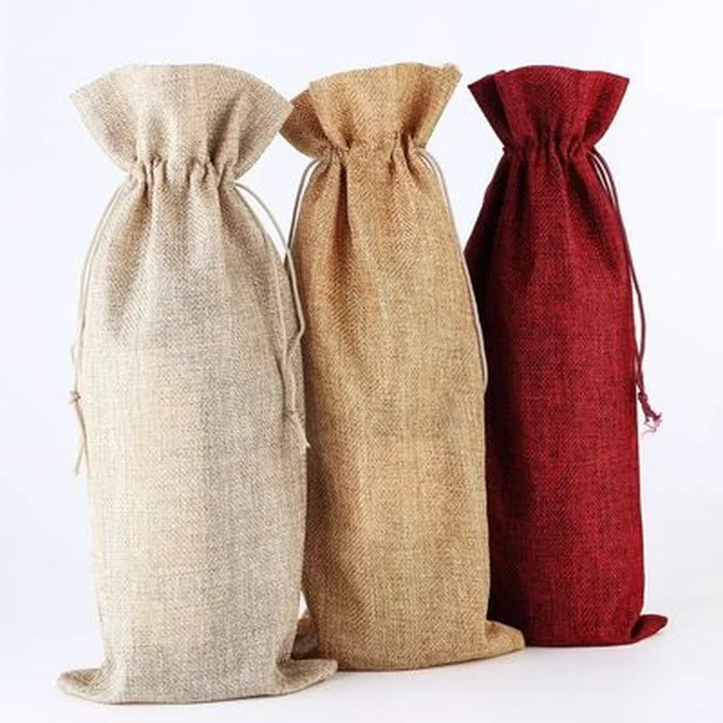 New Wine Bags Red Wine Bottle Covers Gift Champagne Pouch Burlap Packaging Bag Wedding Party Decoration Wine Bags