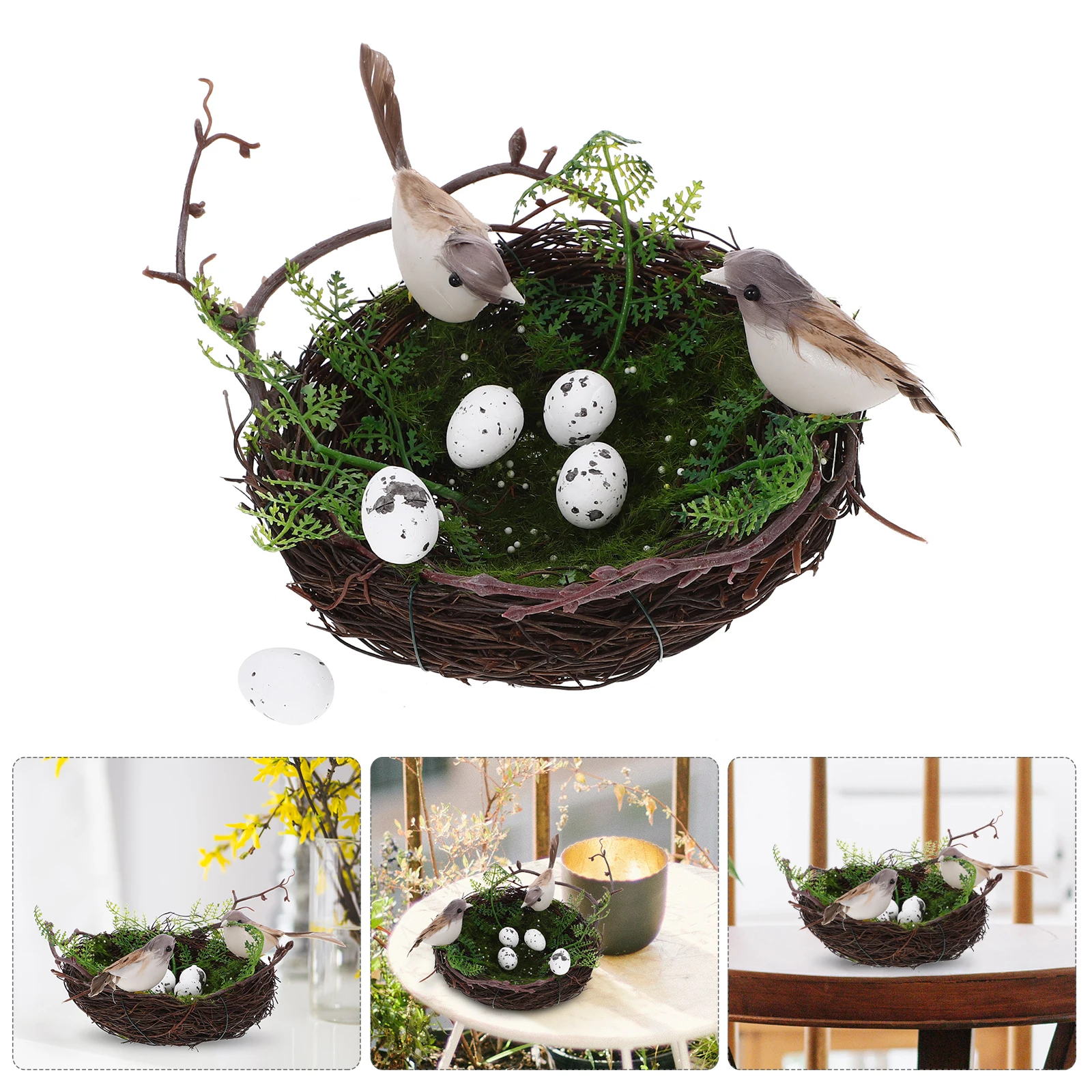 

1Set Bird Nest Ornament Vine Rattan Nest Decoration for Home Garden Patio Balcony Including 5 Realistic Eggs Eco-Friendly