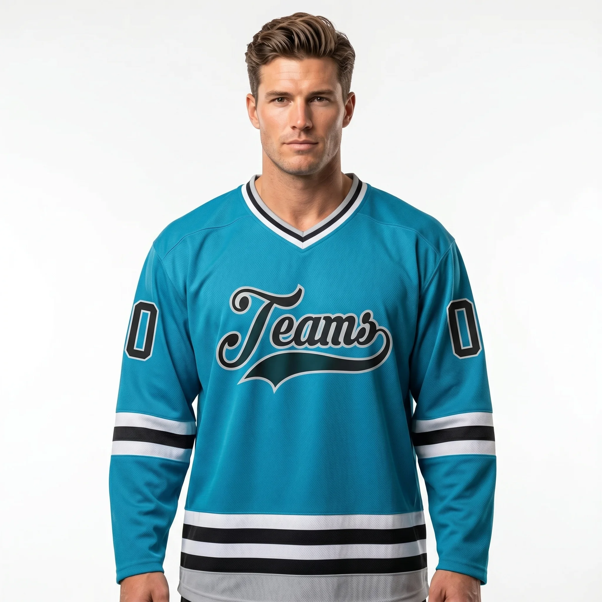 Custom Name Powder Blue White Red 3D Printed Fashion Mens Hockey Jersey Summer Unisex Personali Sport Team Jersey Shirt BQ-11