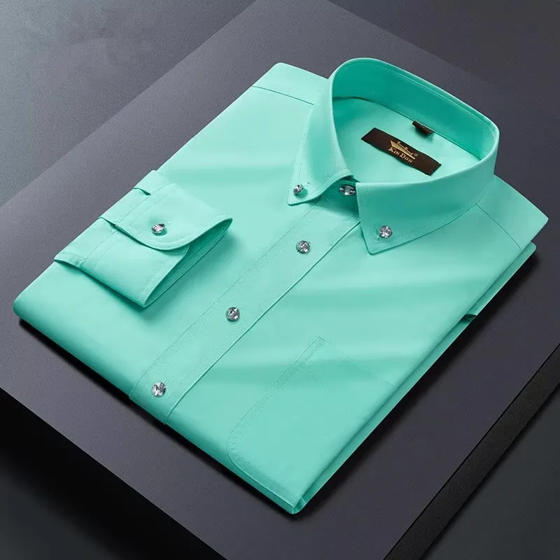 2026 Spring/Autumn New Arrivals Men's Macaron Colors Shirt Europe Man Causal Business Crystal Button Luxury Top Shirt As Gift