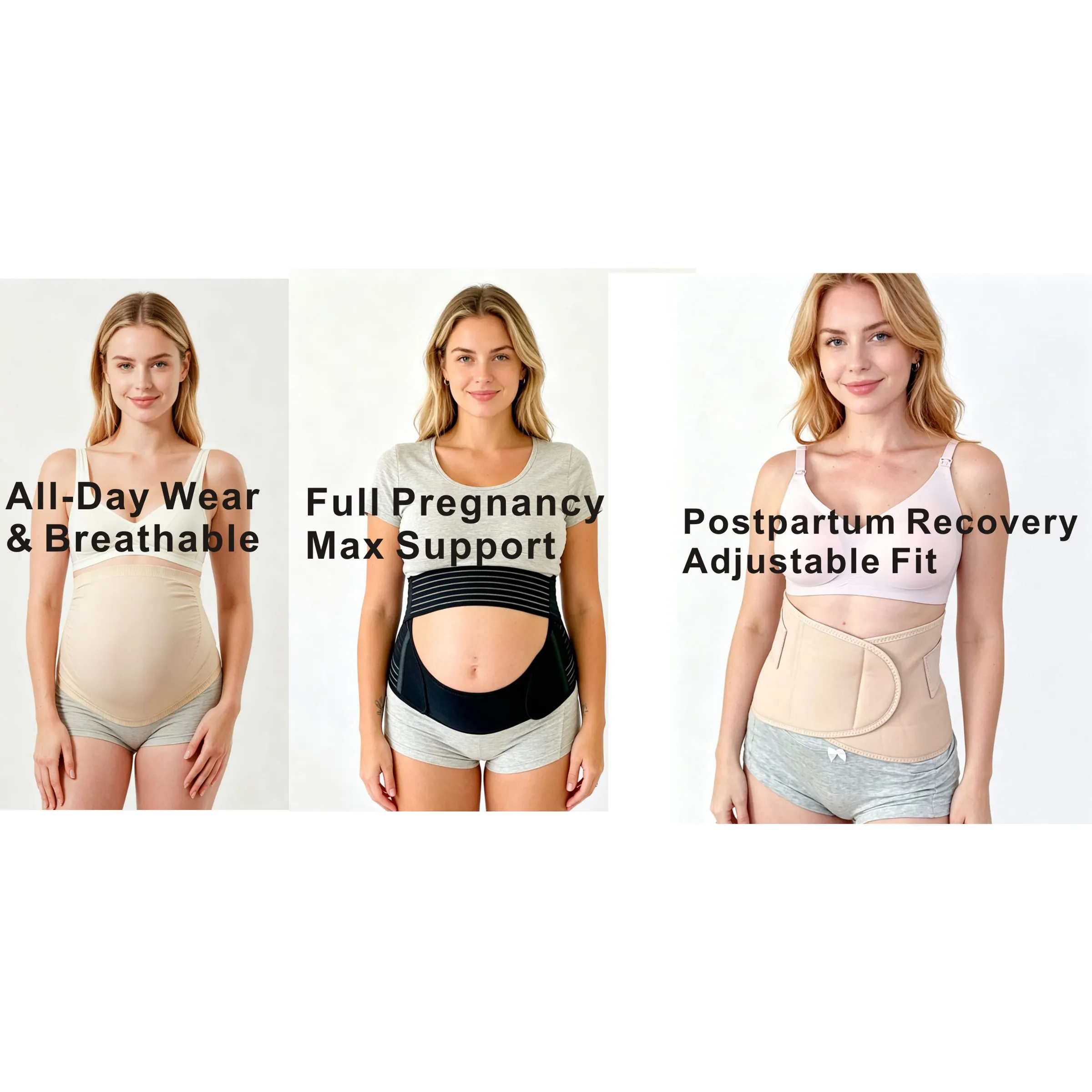 3Pcs Maternity Belly Band Set | Pregnancy Support Belt + Postpartum Recovery Wrap | Adjustable Abdominal Binder for All Day Wear