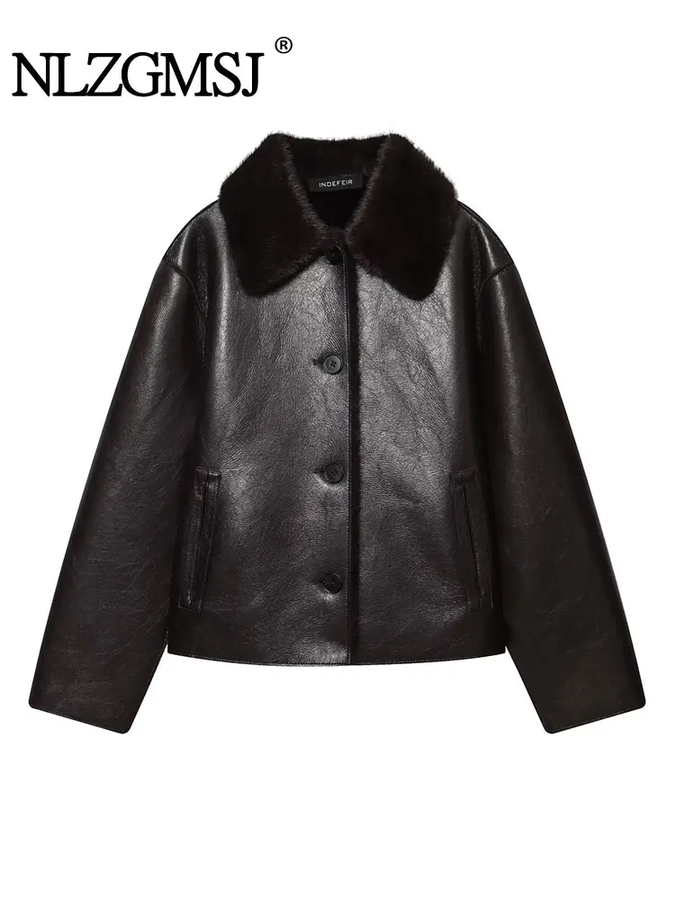 

NLZGMSJ женская куртка двусторонние пальто из искусственного меха осень-зима 2025 женское однобортное свободное пальто шикарная женская верхняя одежда